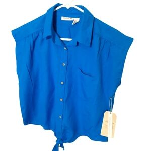 Midnight Sky Royal blue linen blend tie knot blouse - New- Size S